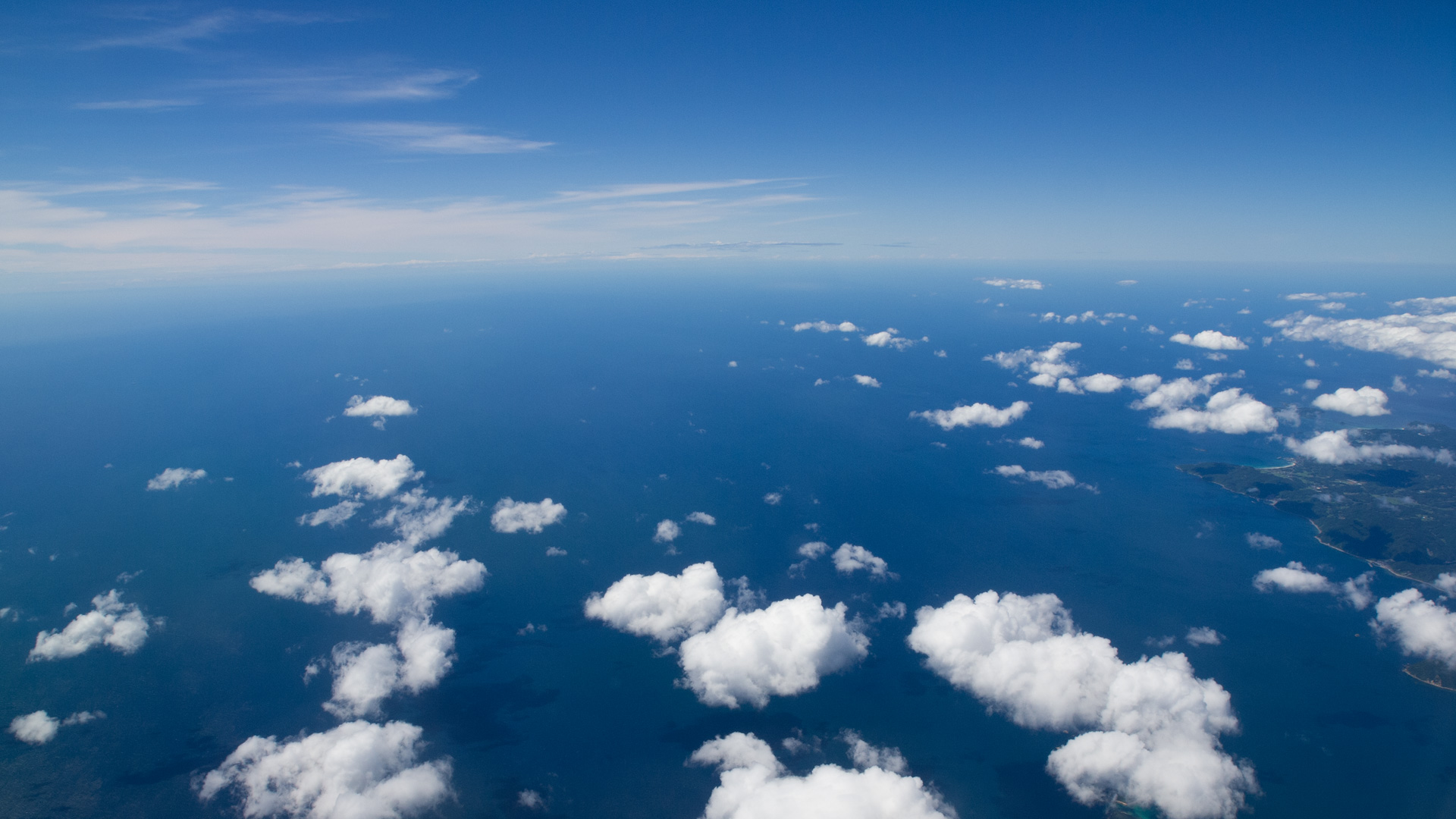 青い空と青い海 わた雲のデスクトップ壁紙 ワイド画面 19 1080